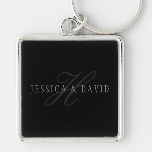 Couples Names & Surname Monogram Keychain (Front)