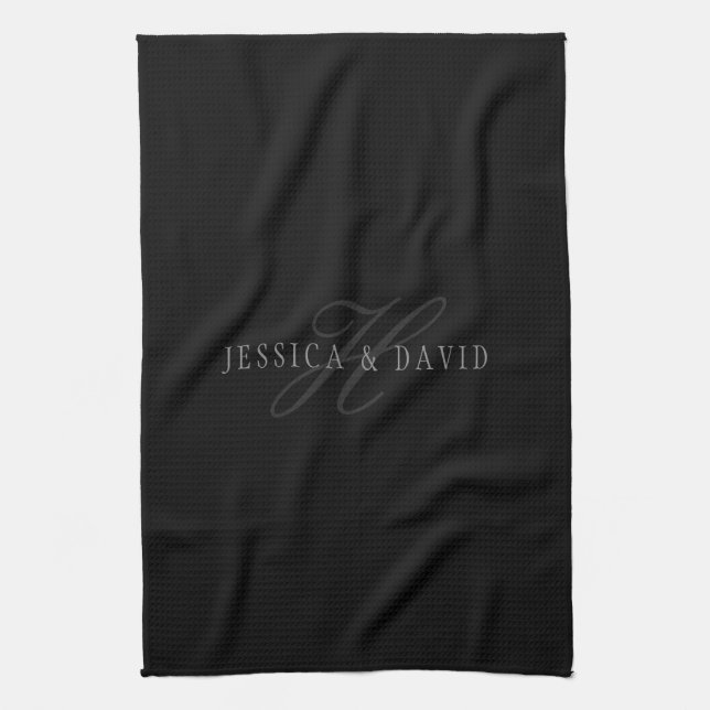 Couples Names & Surname Monogram Kitchen Towel (Vertical)