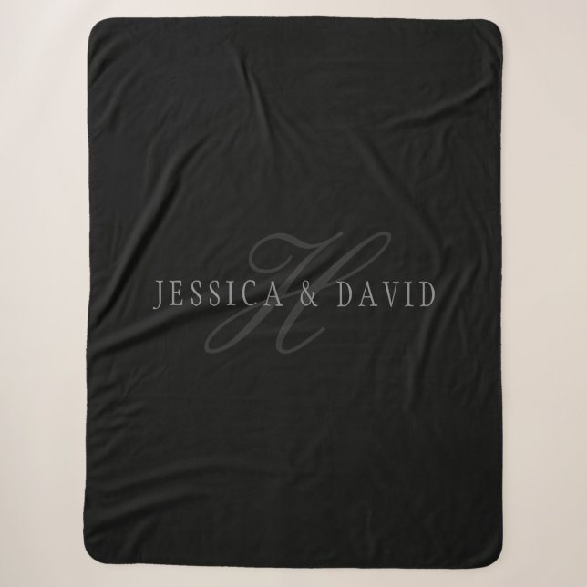 Couples Names & Surname Monogram Sherpa Blanket (Front)