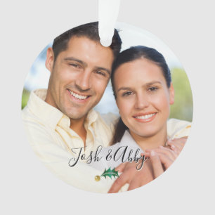 Couple's Our First Christmas Photo & Green Gold Ornament