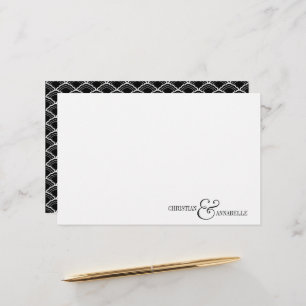 Couples Personalized Stationery Black Scallop