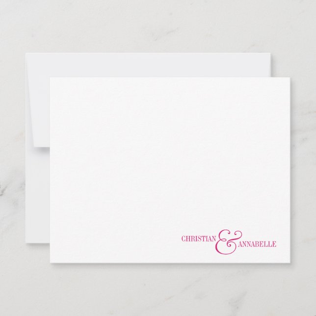 Couples Personalized Stationery Hot Pink Scallop Card (Front)