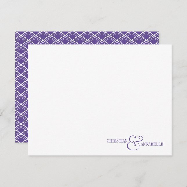 Couples Personalized Stationery Purple Scallop Card (Front/Back)