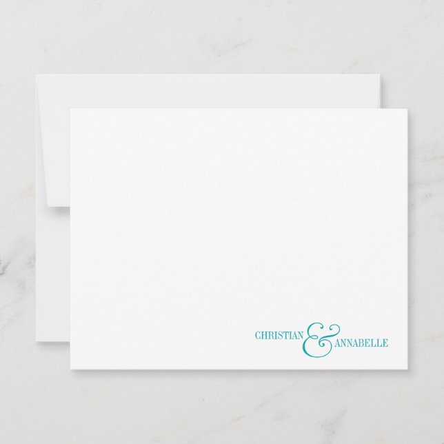 Couples Personalized Stationery Teal Green Scallop Card (Front)