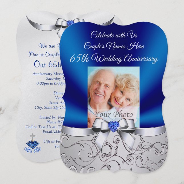 Couples Photo 65e anniversaire Mariage Invitations (Devant / Derrière)
