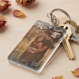 Couples Photo Keepsake Us Est Established Date Keychain