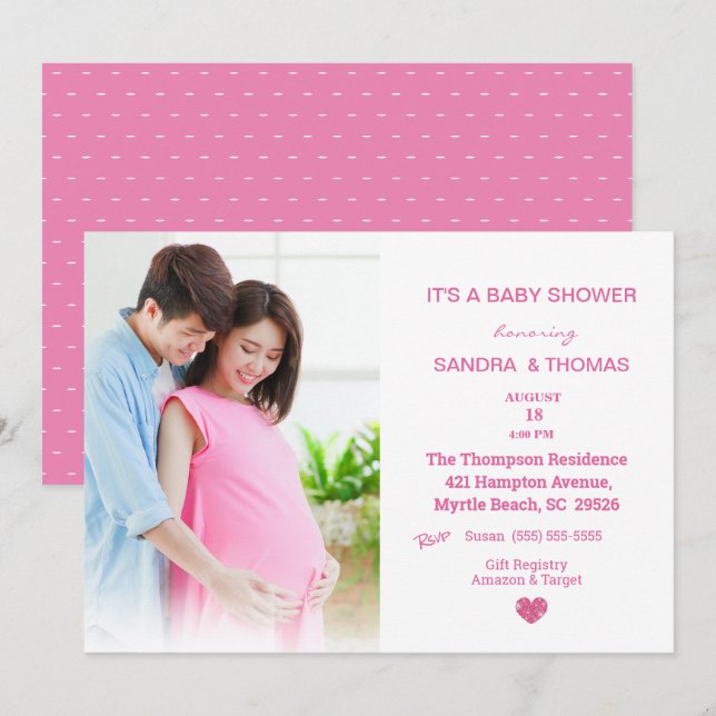   Couples Photo Pink Baby Shower Invitation (Front/Back)