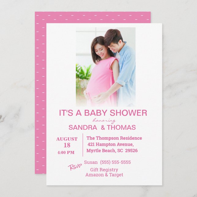   Couples Photo Pink Baby Shower Invitation (Front/Back)