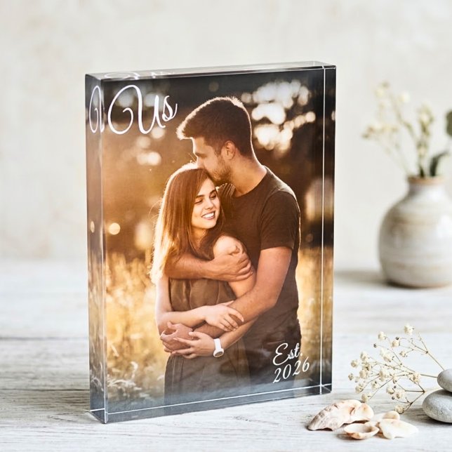 Couples Photo Us Est Established Date Keepsake Block (Creator Uploaded)