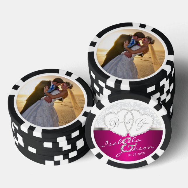Couple's Photo Wedding in Hot Pink Poker Chips (Stack)