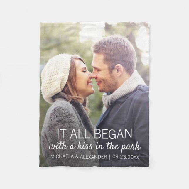 Couples Photo Where It All Began Personalized Fleece Blanket (Front)