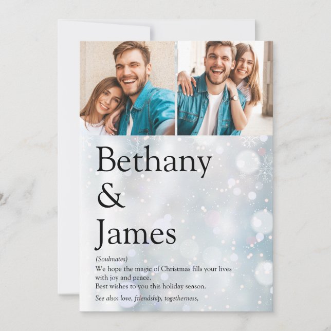 Couples Photos Definition Snowflakes Christmas Holiday Card (Front)