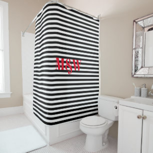 Couple's red initials monogram black white stripes