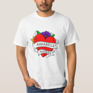 Couple's Romantic Heart Tattoo Style Art T-Shirt