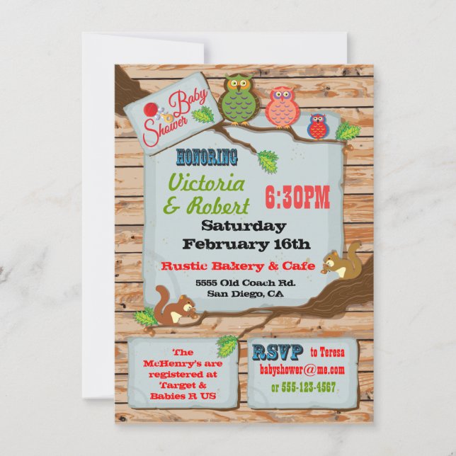 Couples rustiques en bois bébé douche Invitations (Devant)