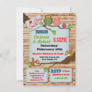 Couples rustiques en bois bébé douche Invitations