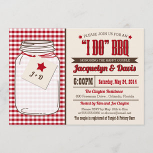 Couples Shower BBQ Invitation in Mason Jar "I DO"