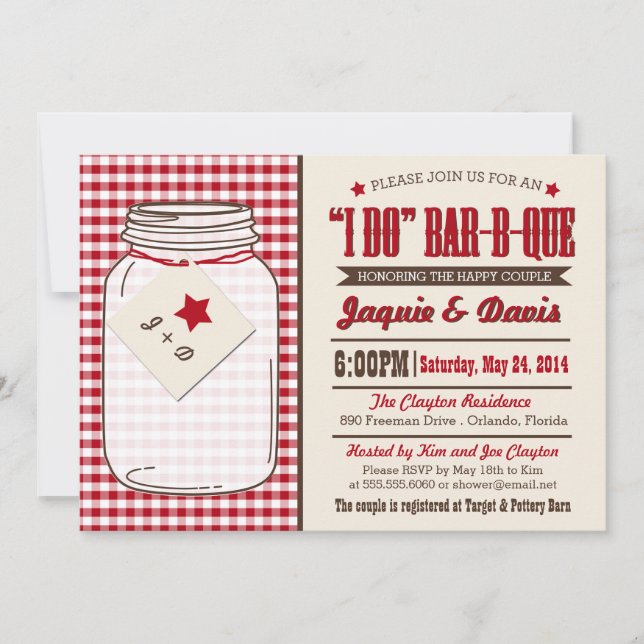 Couples Shower BBQ Invitation in Mason Jar "I DO" (Front)