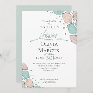 Couple's Shower Beach Seashells Coral and Teal Invitation