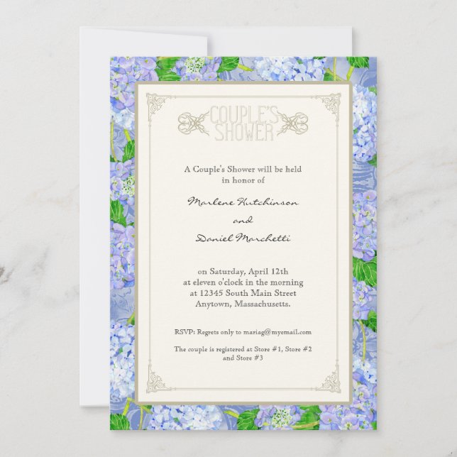 Couples Shower Blue Hydrangea Lace Floral Formal Invitation (Front)