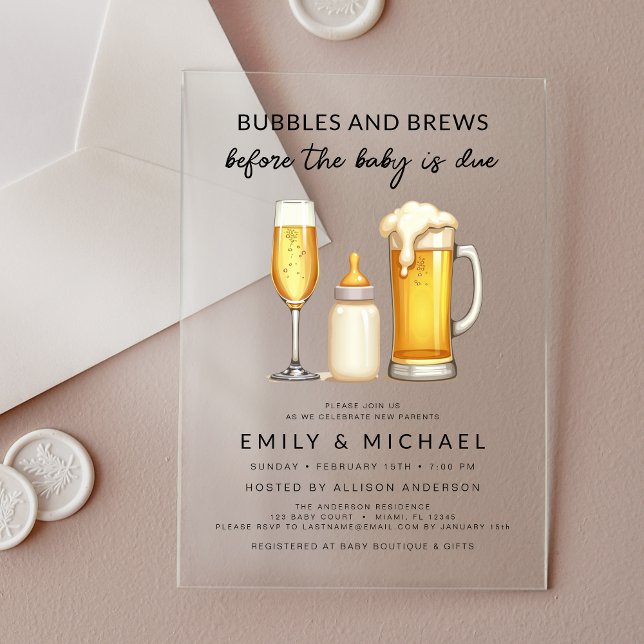  Couples Shower Bubbles & Brews Before Baby is Due Acrylic Invitations (Creator Uploaded)