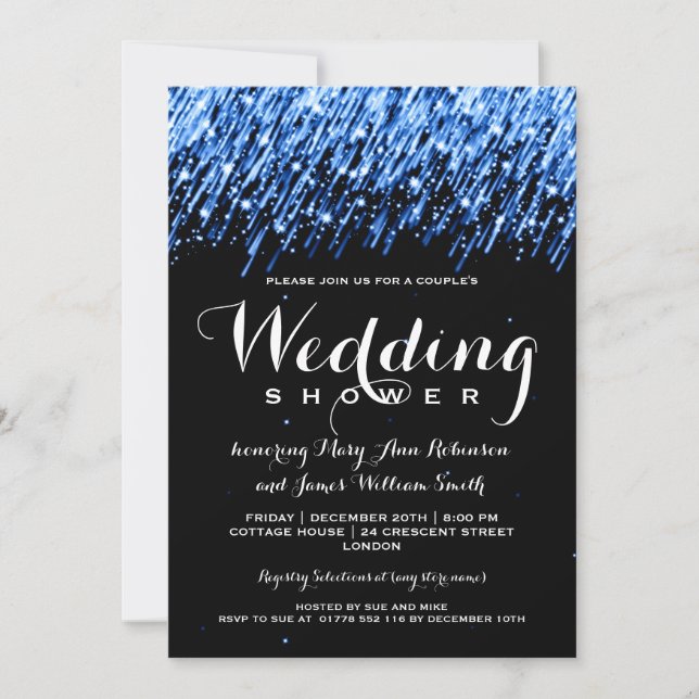 Couples Shower Falling Stars "Sapphire Blue" Invitation (Front)