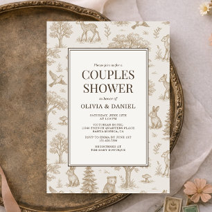 Couples Shower French Toile Woodland Animals  Invitation