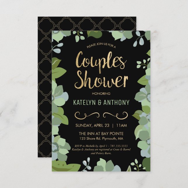 Couples Shower Invite - Gold, Elegant, Customized (Front/Back)