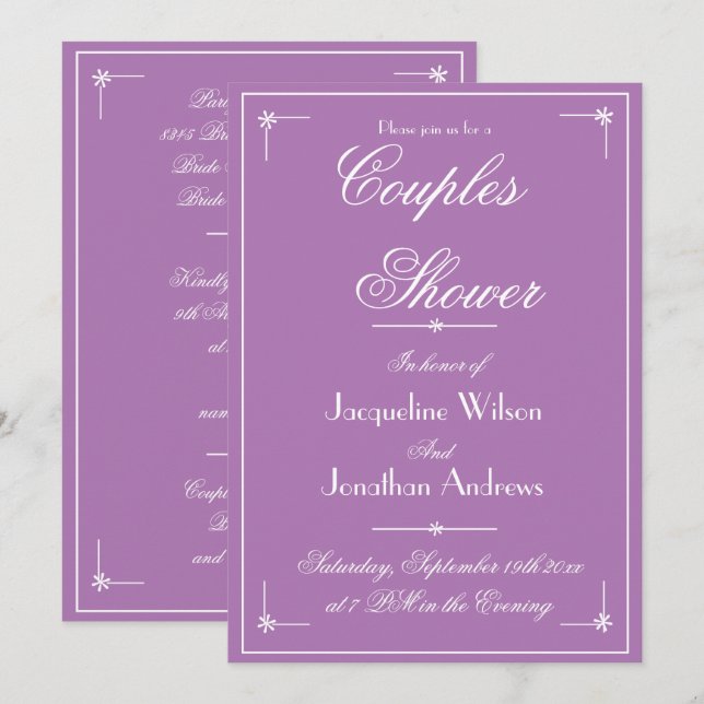Couples Shower Lilac Spring Summer Email RSVP  Invitation (Front/Back)