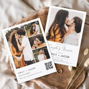 Couple's Shower Minimalist Photo QR code White Invitation