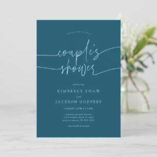 Couple's Shower Minimalist Script Teal Invitation