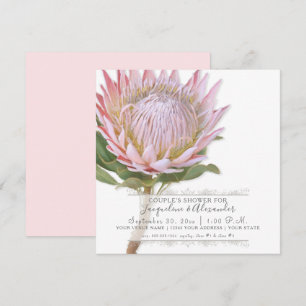 Couples Shower Modern Vintage Pink Protea Flower Invitation