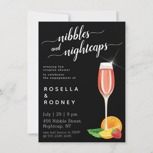 Couples Shower Nibbles Nightcaps Budget Invitation (Front)