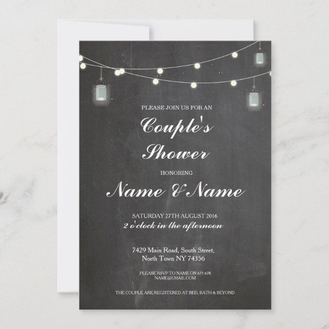 Couples Shower Party Wedding Lights Jars Invite (Front)