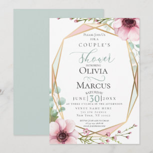 Couple's Shower Pink Anemones and Foliage Invitation