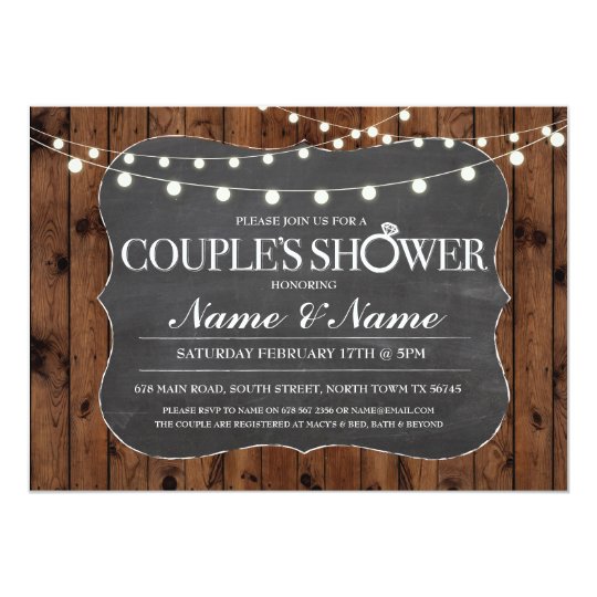 Couples Shower Rustic Wood Chalk Engagement Invite