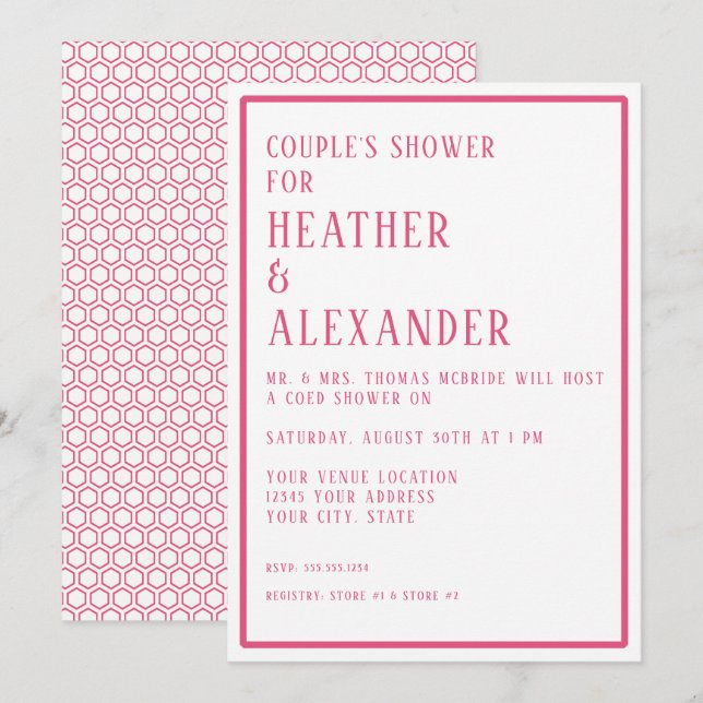Couples Shower Simple Modern Hexagon Geometric Invitation (Front/Back)