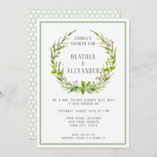 Couples Shower Simple Watercolor Leaf Foliage Art Invitation