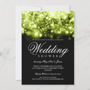 Couples Shower Sparkling Lights Lime Black Invitation