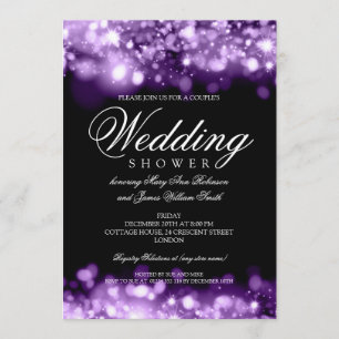 Couples Shower Sparkling Lights Purple Invitation
