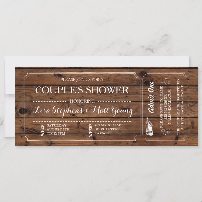 Couple's Shower Ticket Chalkboard Rustic Invite (Front)