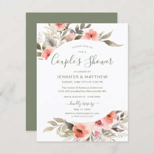 Couple's Shower Watercolor Blush Rose Wreath Invitation