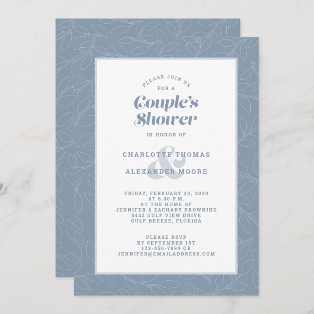 Couple's Shower Wedding Dusty Blue Modern Casual Invitation (Front/Back)
