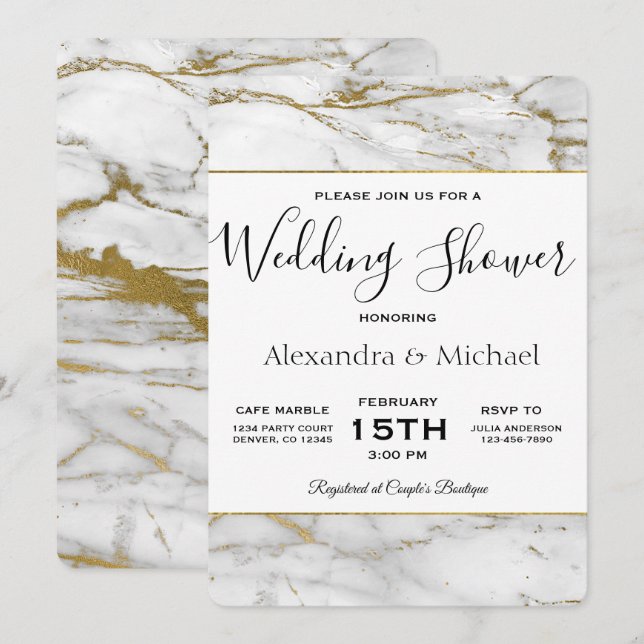 Couple's Shower White & Gold Marble Invitation (Front/Back)