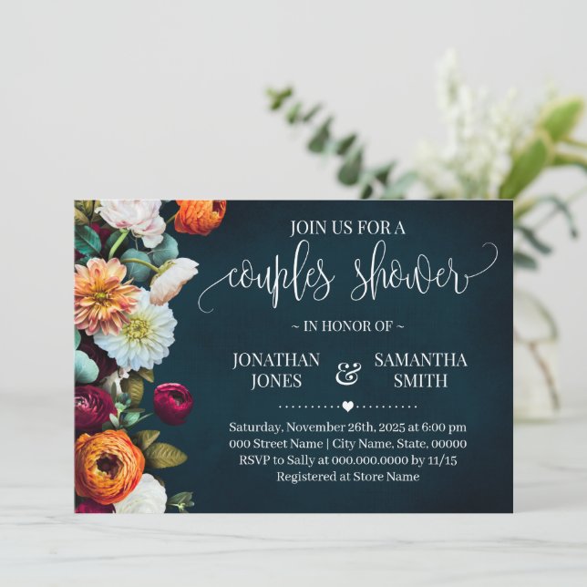 Couples Shower Wine Navy Burgundy Bridal Wedding Invitation (Standing Front)