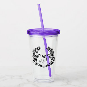 Couples Skeleton Hands Initials Script Monogrammed Acrylic Tumbler