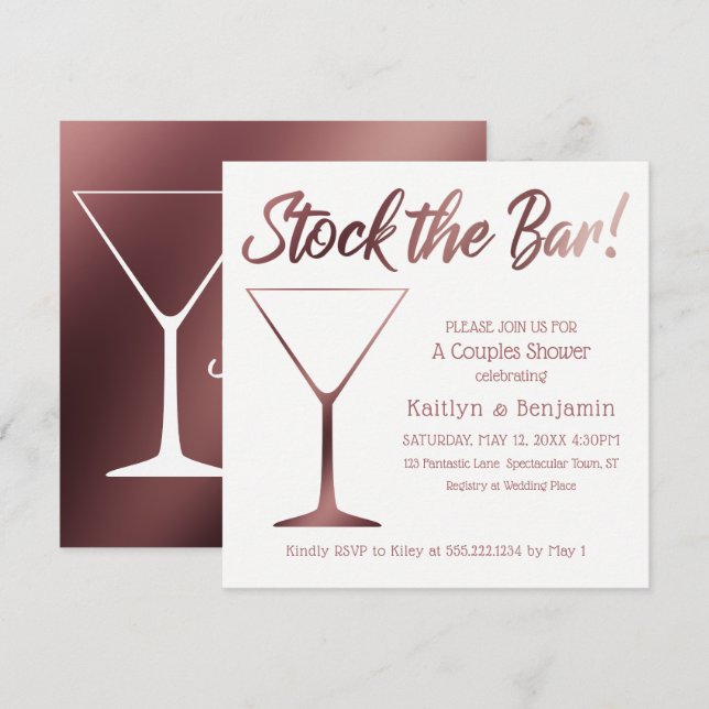 Couples Stock the Bar Shower in Rose Gold Ombre Invitation (Front/Back)