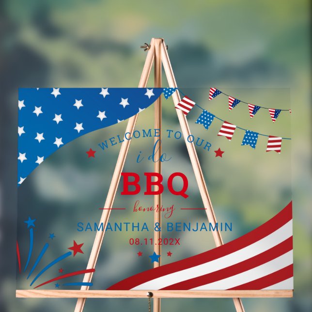 Couples Summer BBQ USA Bridal Shower Welcome Acrylic Sign (Neutral)
