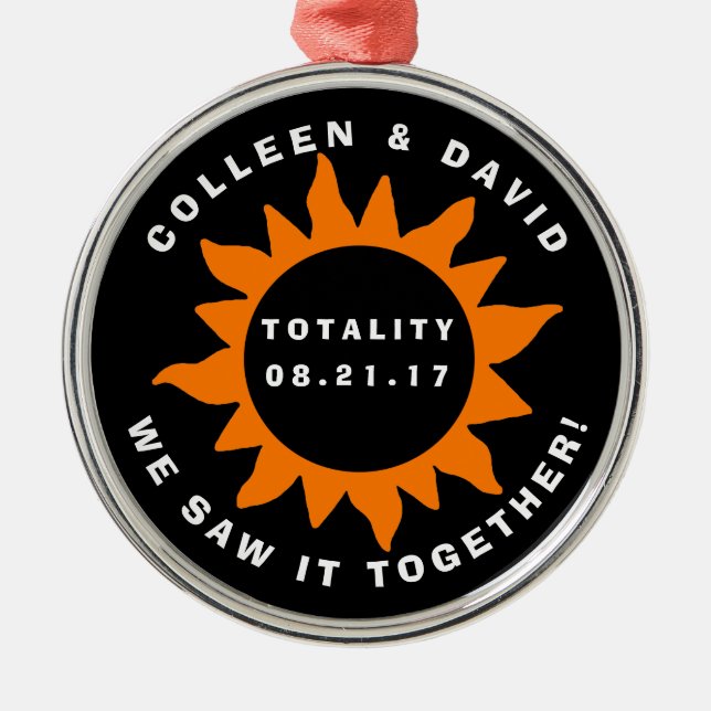 Couples Totality Solar Eclipse Personalized Metal Ornament (Front)
