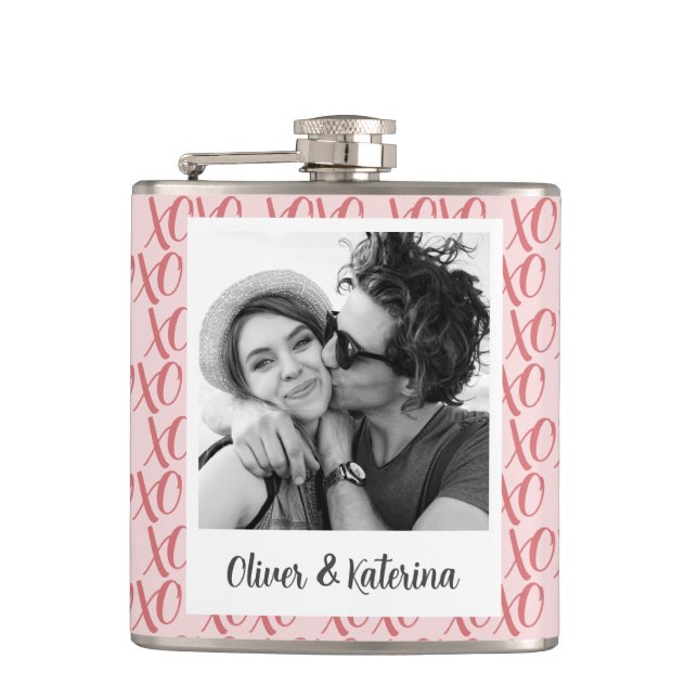 Couple's Valentine's XOXO Photo  Hip Flask (Front)